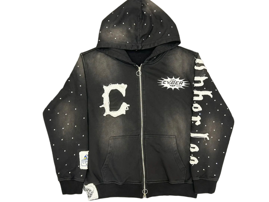 CyberLee Double-way Zip Rhinestone Hoodie